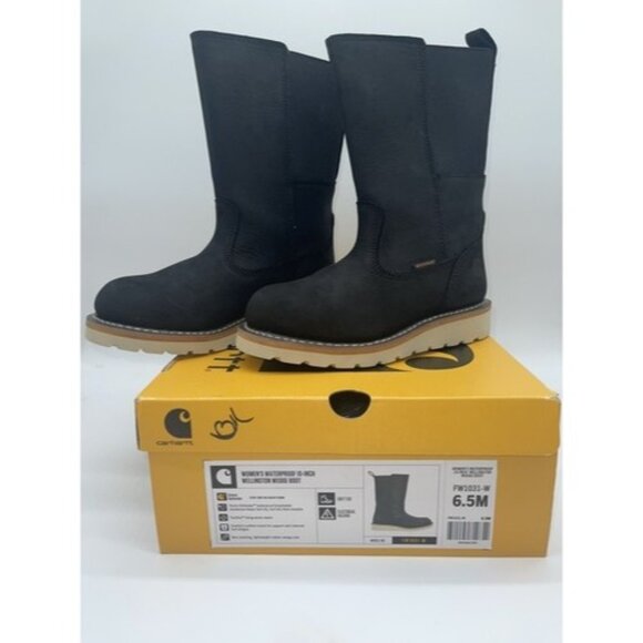 Carhartt Wellington WP 10” Women’s Black Work Boots Size 6.5 M Soft Toe/ EH - Picture 1 of 10